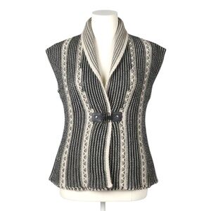Chic-Knits  Striped Sweater Vest with Faux Leather Buckle